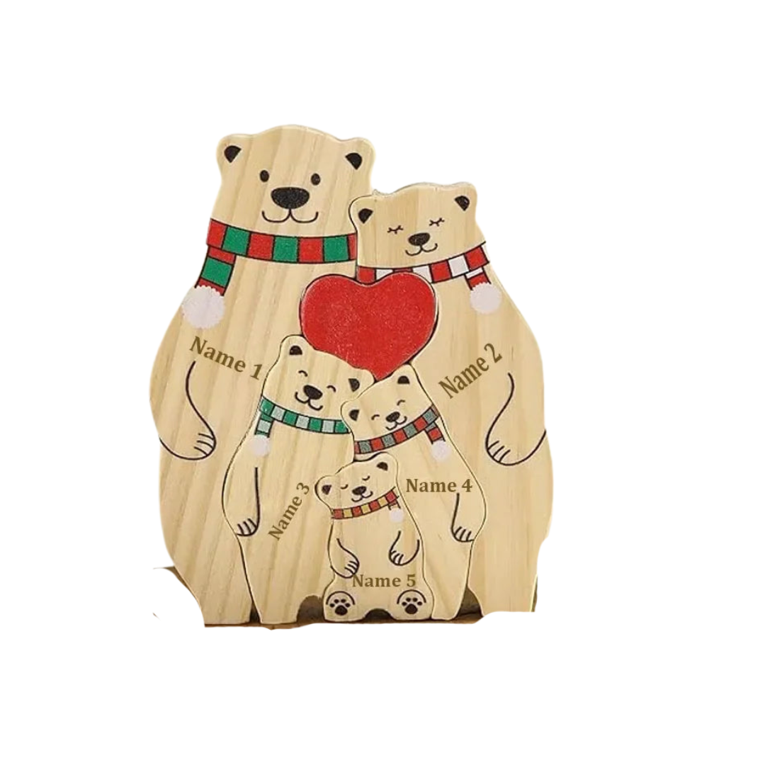 Personalisierte Bärenfamilie aus Holz – Wärme, Liebe & Zusammenhalt