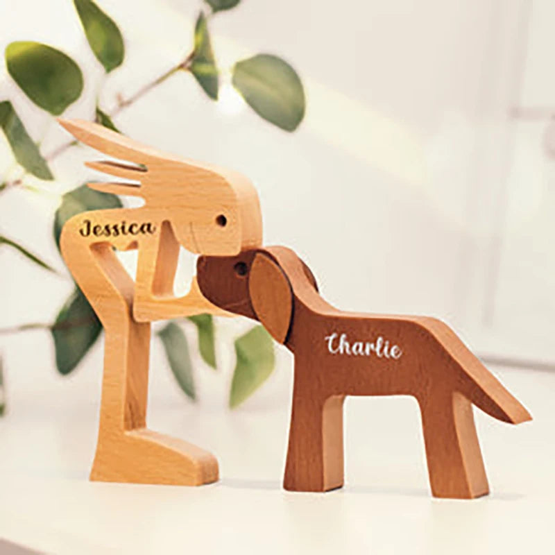 Personalisierte Holzfigur „Mensch & Hund“ | Gravur mit Namen | Handgefertigt & in vielen Varianten