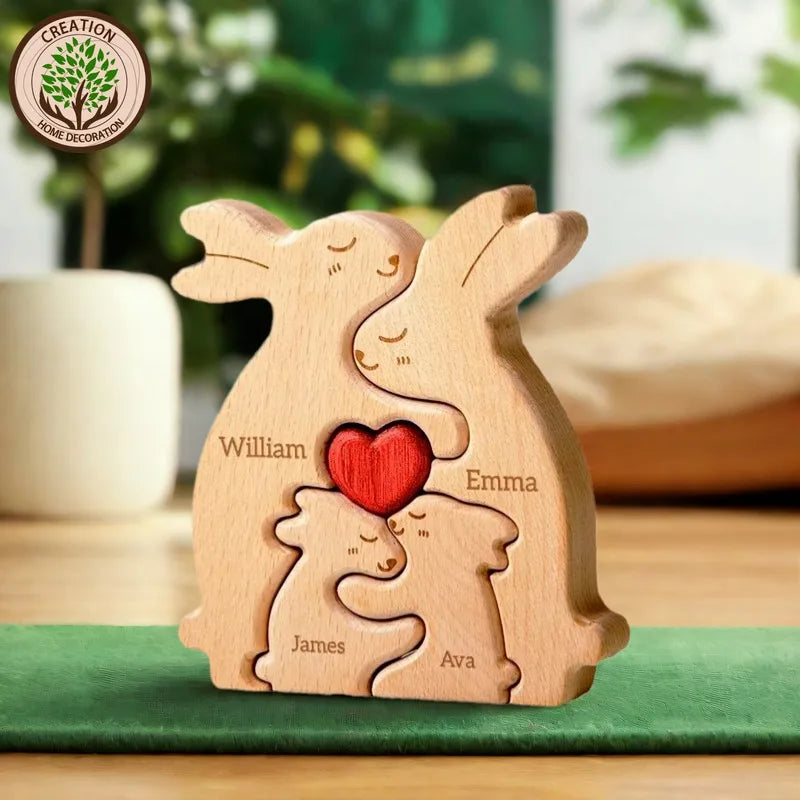 Personalisierte Hasen-Holzfigur – Symbol der Liebe & Familie