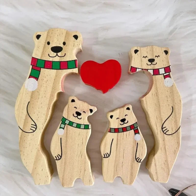 Personalisierte Bärenfamilie aus Holz – Wärme, Liebe & Zusammenhalt