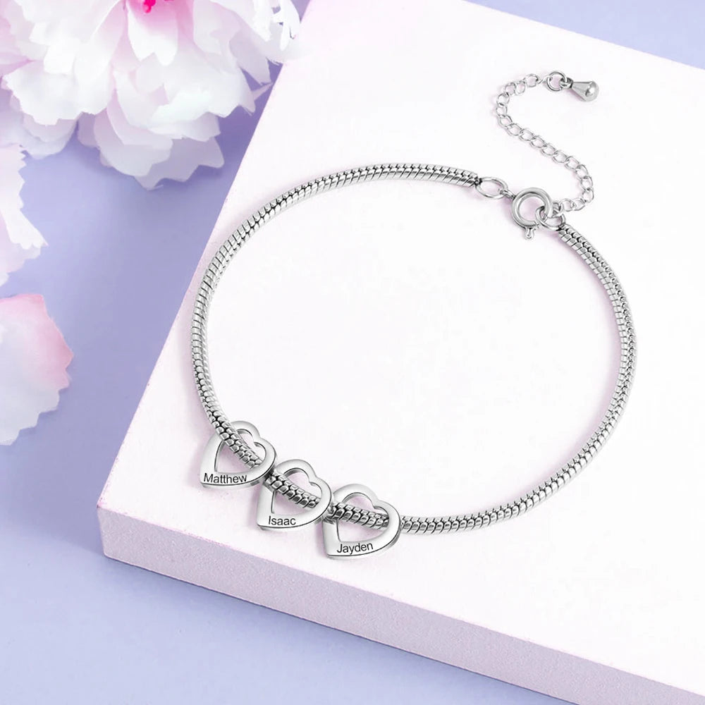 Personalisiertes Herz-Armband mit Gravur 💖 | Bis zu 4 Namen | In Silber, Gold & Roségold