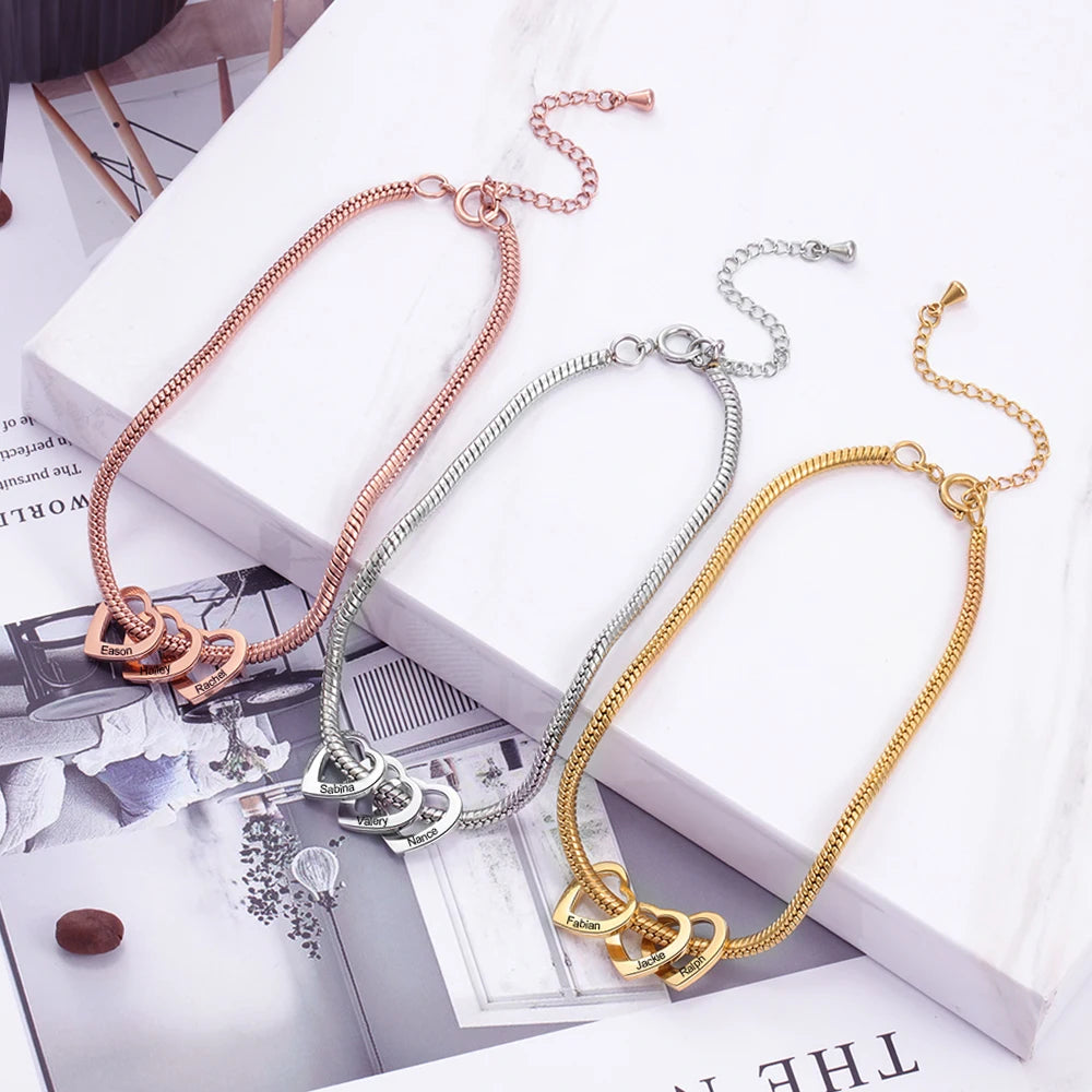 Personalisiertes Herz-Armband mit Gravur 💖 | Bis zu 4 Namen | In Silber, Gold & Roségold