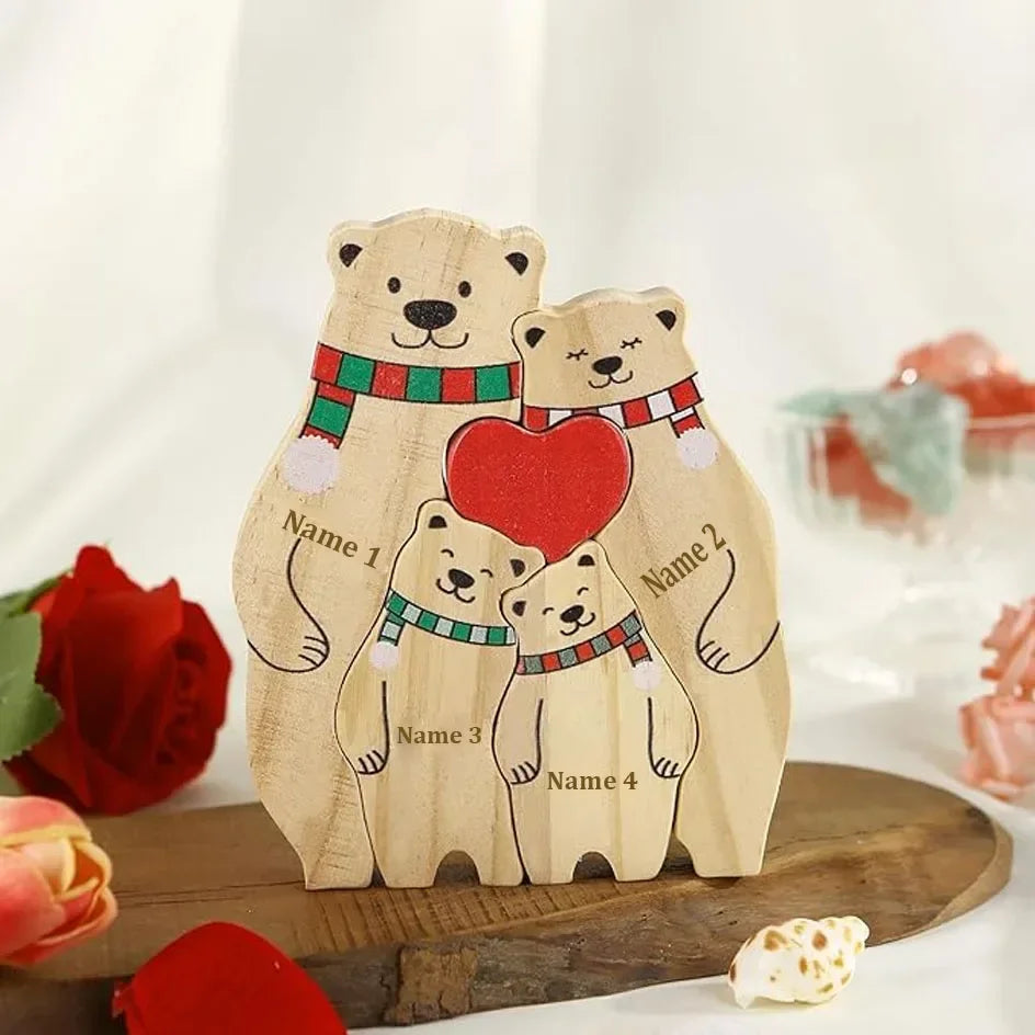 Personalisierte Bärenfamilie aus Holz – Wärme, Liebe & Zusammenhalt