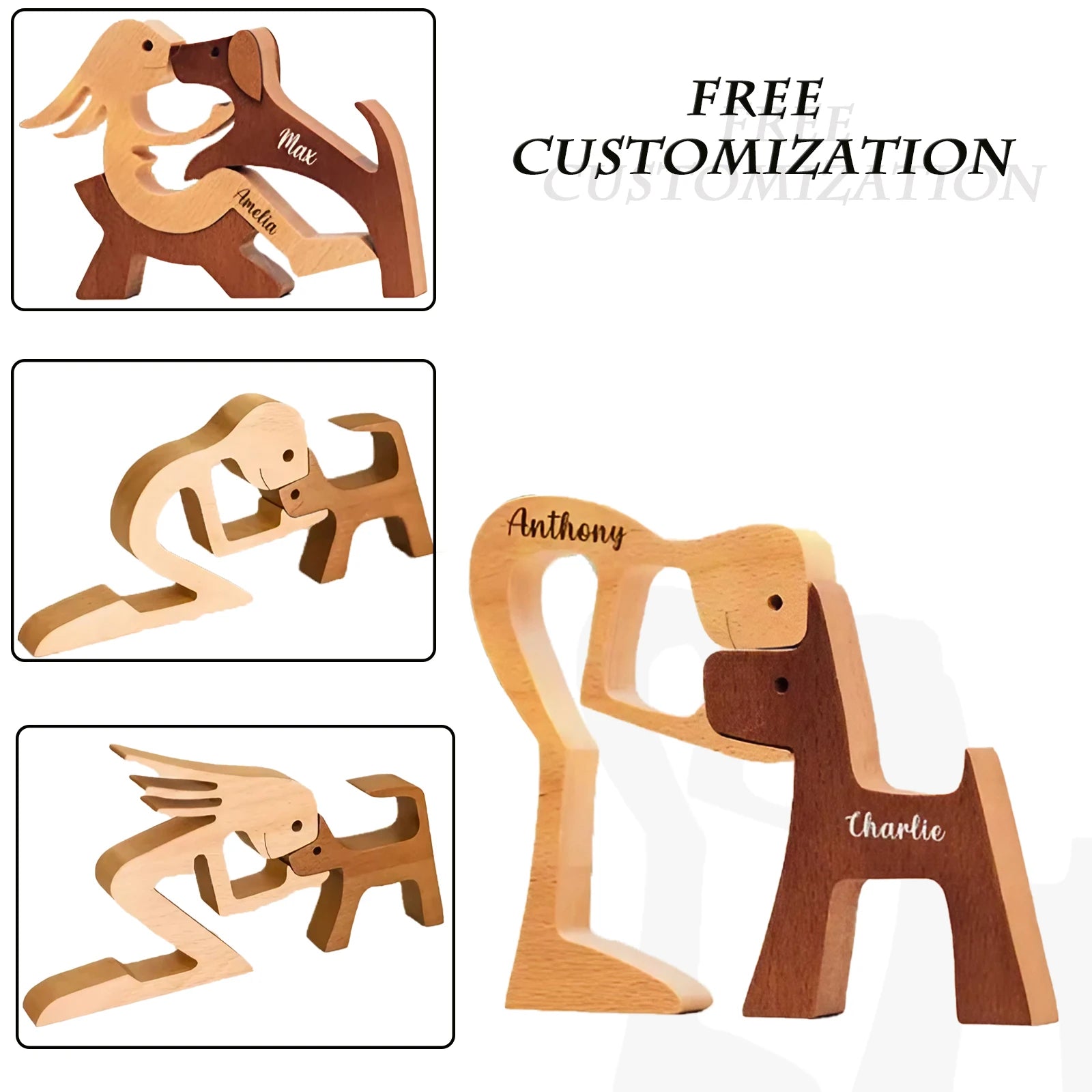 Personalisierte Holzfigur „Mensch & Hund“ | Gravur mit Namen | Handgefertigt & in vielen Varianten