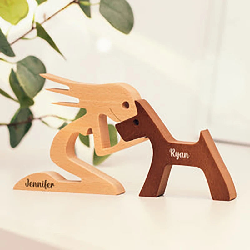Personalisierte Holzfigur „Mensch & Hund“ | Gravur mit Namen | Handgefertigt & in vielen Varianten