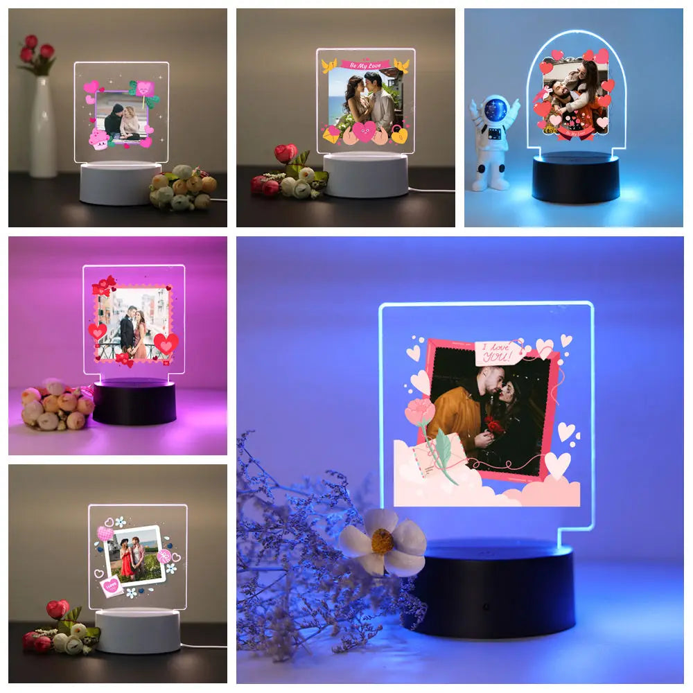 Personalisierte LED-Fotolampe – Mit eigenem Bild & Text | In 7 Farben oder warmem Licht | Mehrere Varianten