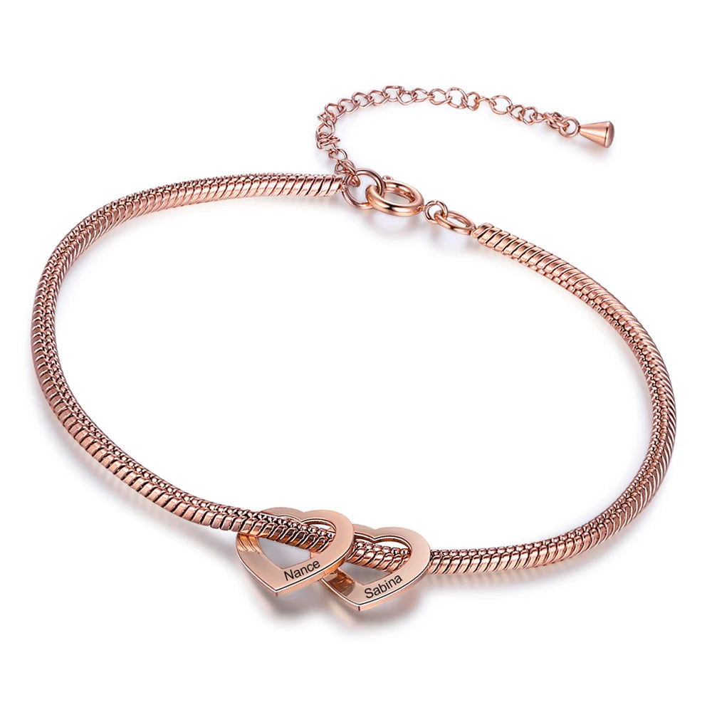 Personalisiertes Herz-Armband mit Gravur 💖 | Bis zu 4 Namen | In Silber, Gold & Roségold