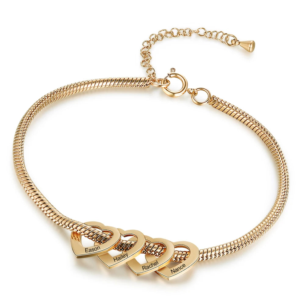 Personalisiertes Herz-Armband mit Gravur 💖 | Bis zu 4 Namen | In Silber, Gold & Roségold