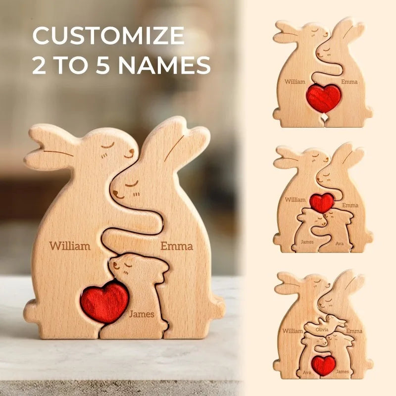 Personalisierte Hasen-Holzfigur – Symbol der Liebe & Familie