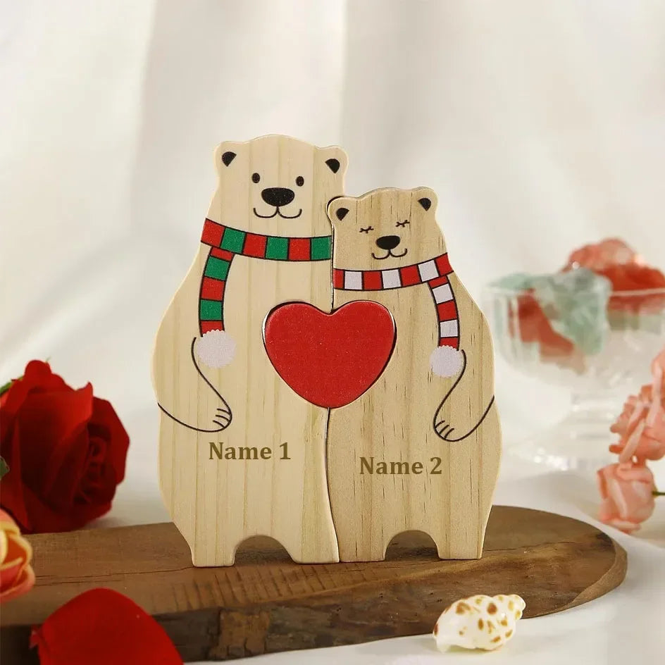 Personalisierte Bärenfamilie aus Holz – Wärme, Liebe & Zusammenhalt