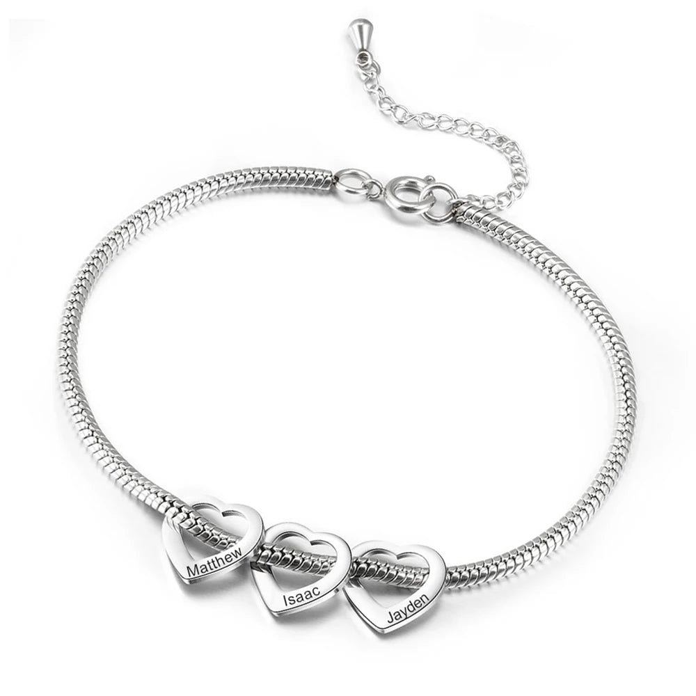 Personalisiertes Herz-Armband mit Gravur 💖 | Bis zu 4 Namen | In Silber, Gold & Roségold