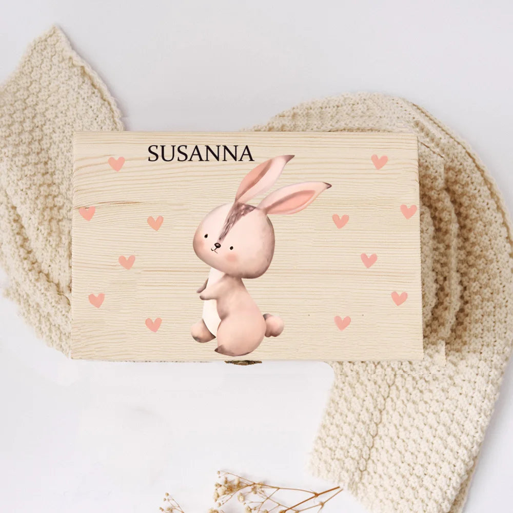 Personalisierte Holzbox mit Tiermotiv & Namen – Erinnerungsbox / Aufbewahrungsbox für Kinder