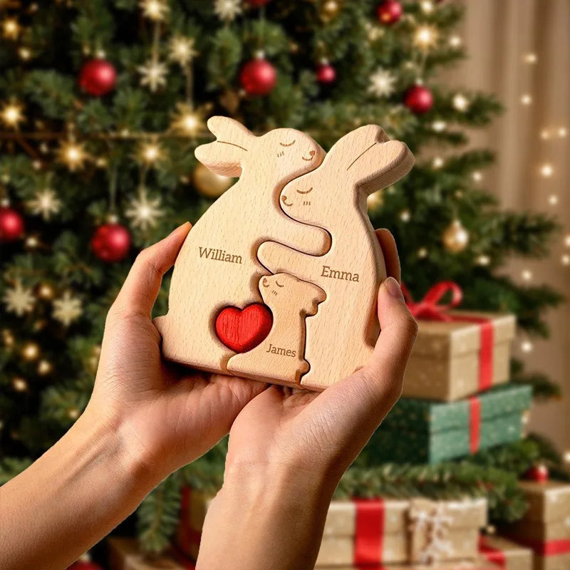 Personalisierte Hasen-Holzfigur – Symbol der Liebe & Familie