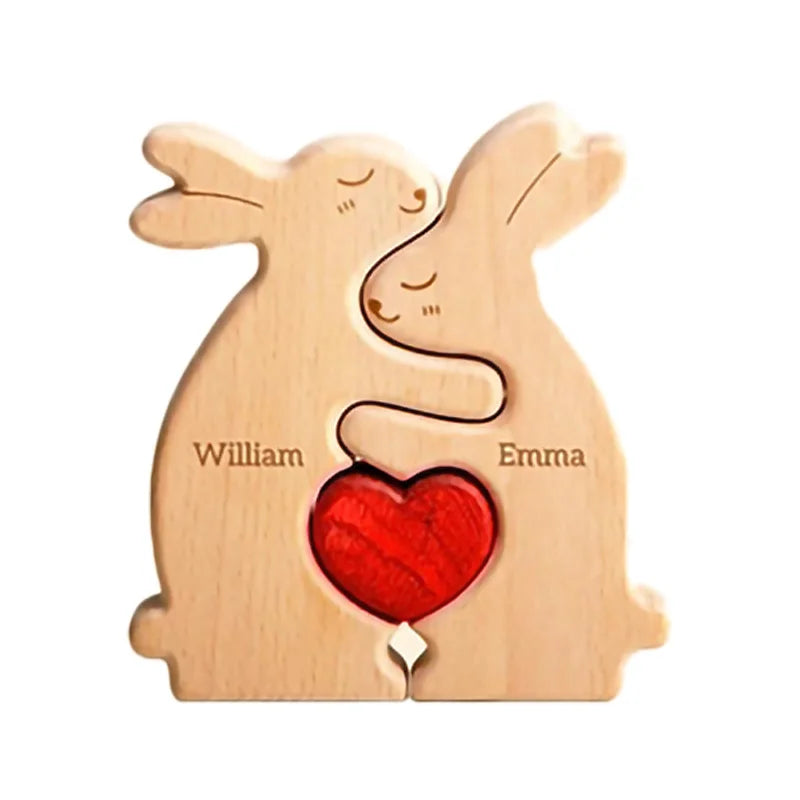 Personalisierte Hasen-Holzfigur – Symbol der Liebe & Familie