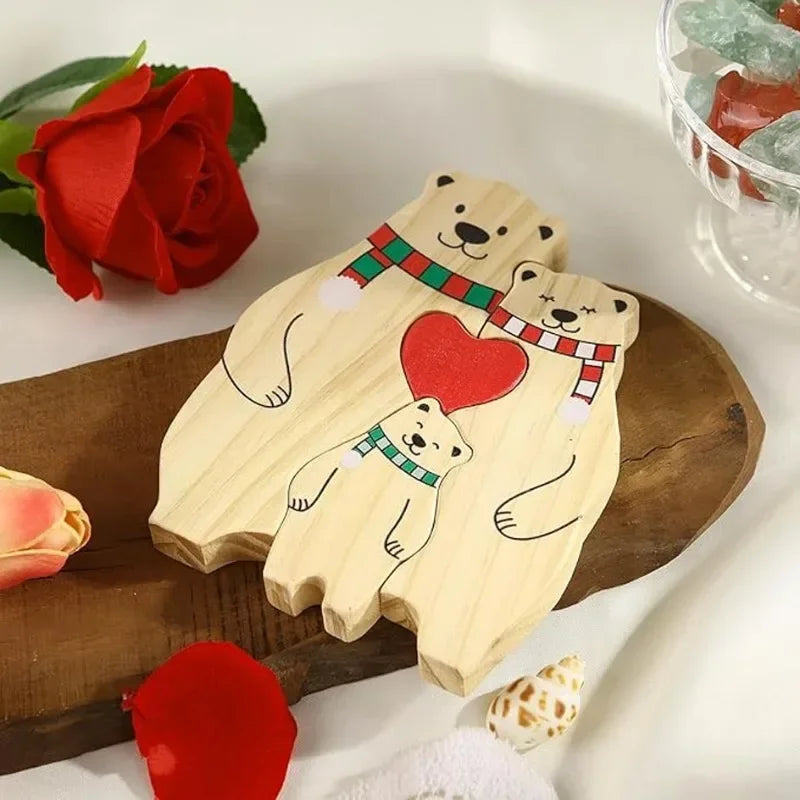 Personalisierte Bärenfamilie aus Holz – Wärme, Liebe & Zusammenhalt