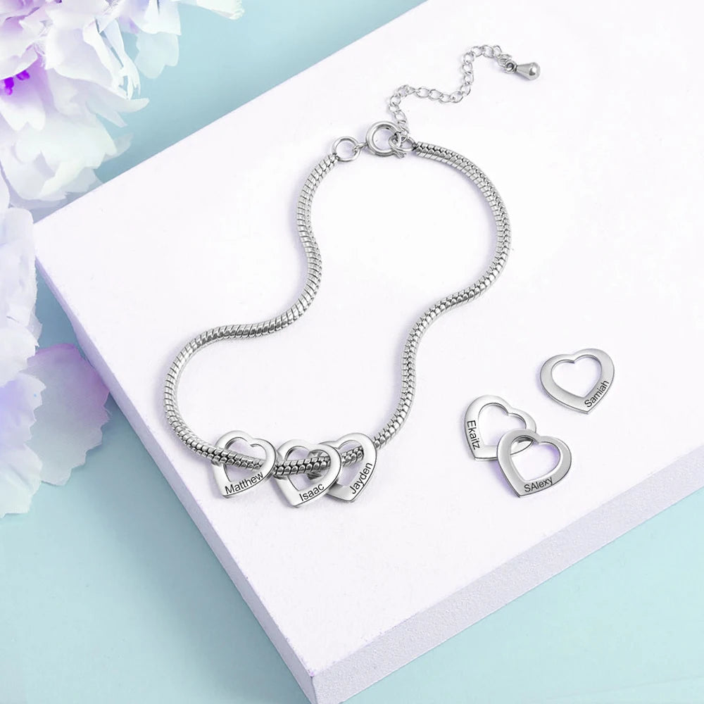 Personalisiertes Herz-Armband mit Gravur 💖 | Bis zu 4 Namen | In Silber, Gold & Roségold