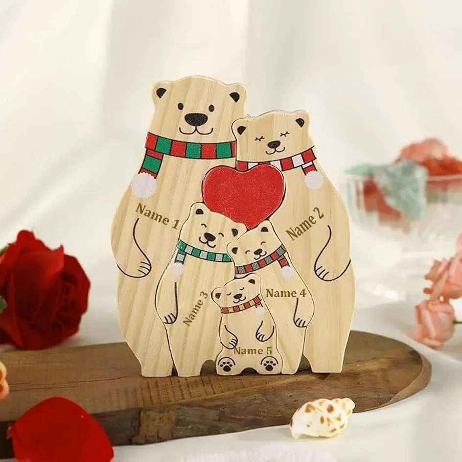 Personalisierte Bärenfamilie aus Holz – Wärme, Liebe & Zusammenhalt