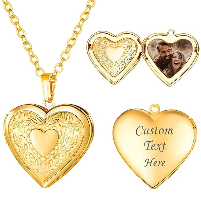Personalisierbare Herzmedaillon-Kette – mit Foto oder Foto & Gravur | In 3 Varianten | Edelstahl oder Gold