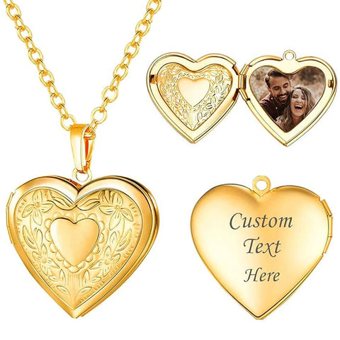Personalisierbare Herzmedaillon-Kette – mit Foto oder Foto & Gravur | In 3 Varianten | Edelstahl oder Gold