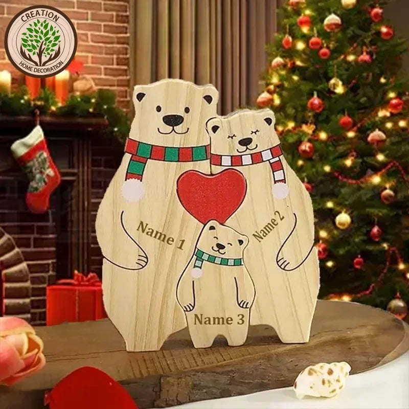 Personalisierte Bärenfamilie aus Holz – Wärme, Liebe & Zusammenhalt