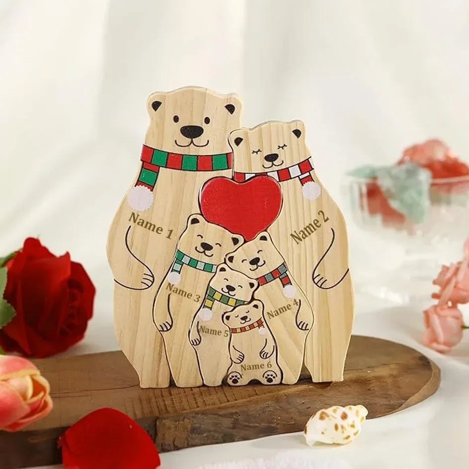 Personalisierte Bärenfamilie aus Holz – Wärme, Liebe & Zusammenhalt
