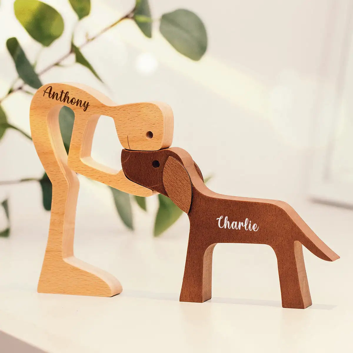 Personalisierte Holzfigur „Mensch & Hund“ | Gravur mit Namen | Handgefertigt & in vielen Varianten