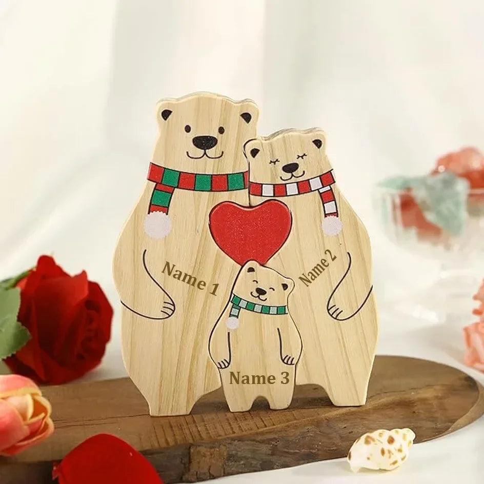 Personalisierte Bärenfamilie aus Holz – Wärme, Liebe & Zusammenhalt