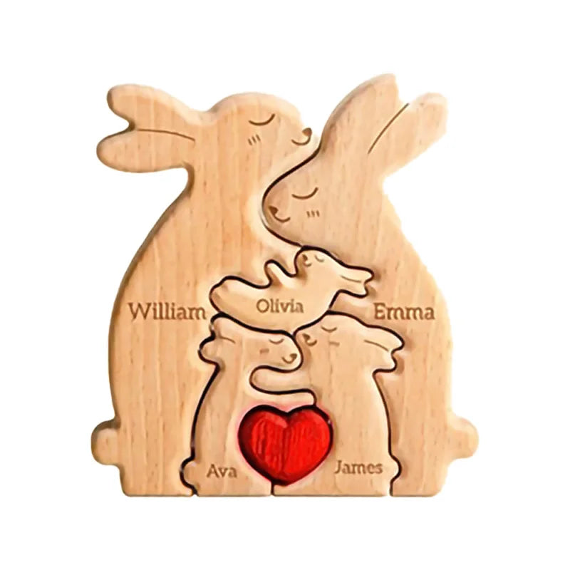 Personalisierte Hasen-Holzfigur – Symbol der Liebe & Familie