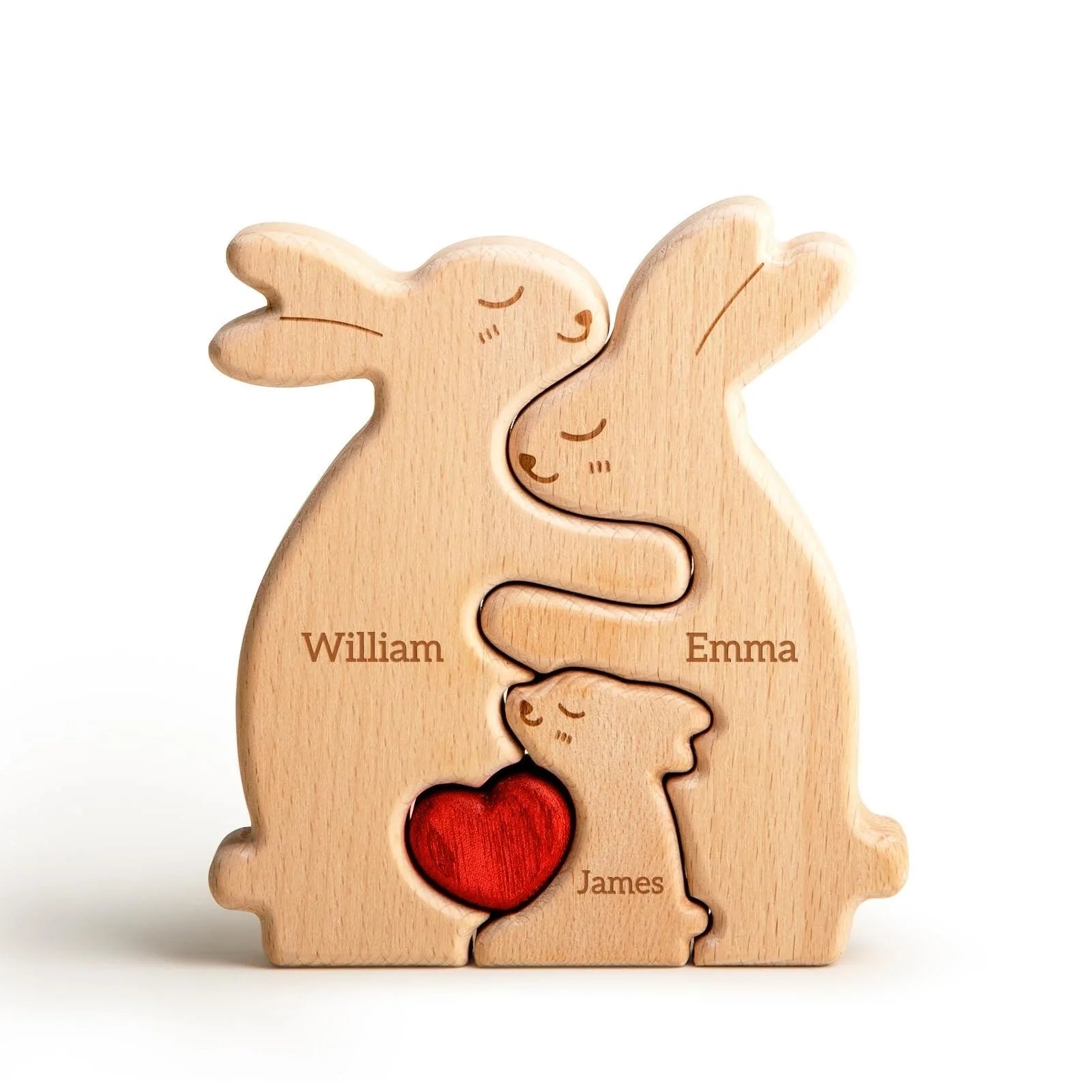 Personalisierte Hasen-Holzfigur – Symbol der Liebe & Familie