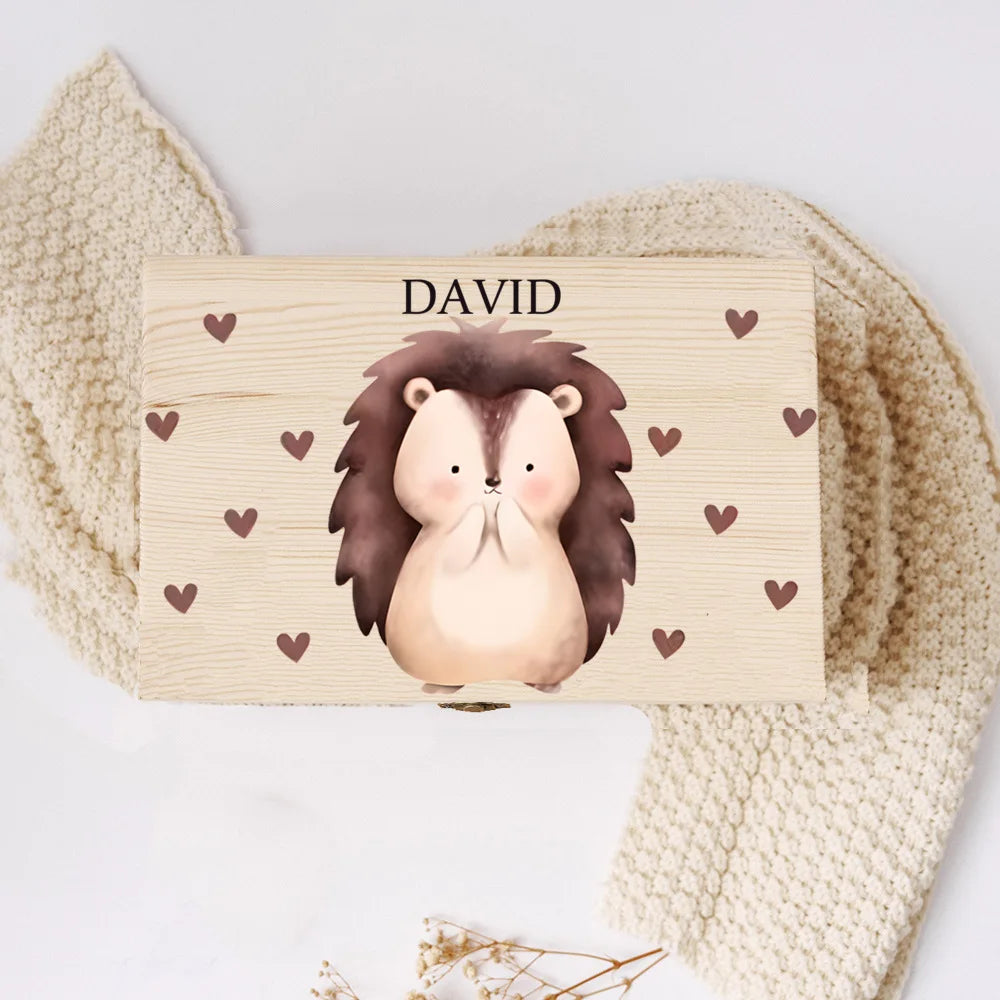 Personalisierte Holzbox mit Tiermotiv & Namen – Erinnerungsbox / Aufbewahrungsbox für Kinder